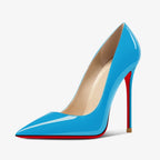 Nouveaux talons hauts noirs pointus de 12cm pour femmes, talons fins avec tempérament sexy, bouche peu profonde, chaussures simples à semelle rouge 34-46