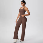 Ensemble de sport et Yoga pour femmes, 2 pièces, couleur unie, Slim, décontracté, gilet en forme de I avec coussinet de poitrine, séchage rapide, taille haute, pleine longueur