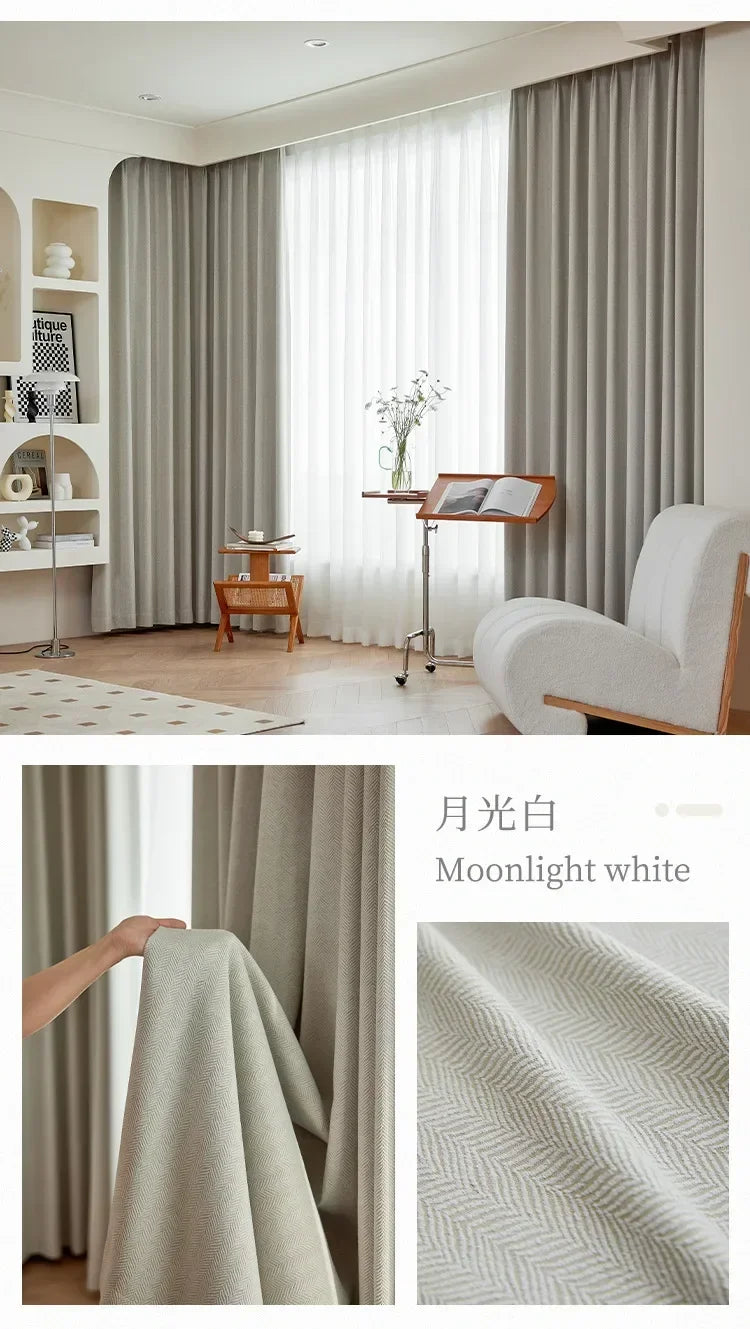 Rideaux en chenille beige épais à chevrons sur mesure pour salon, salle à manger, chambre à coucher – Décoration occultante de luxe et tendance