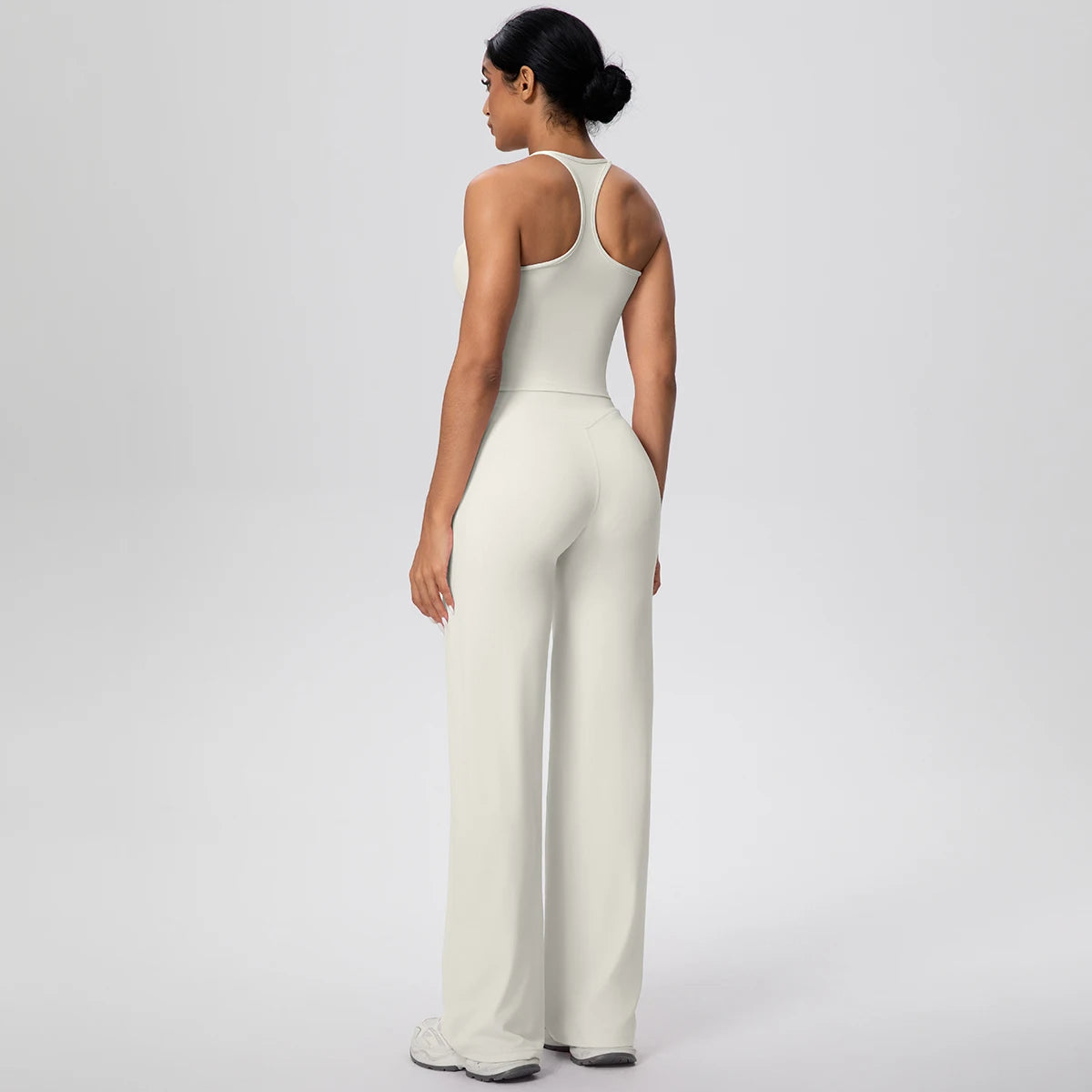 Ensemble de sport et Yoga pour femmes, 2 pièces, couleur unie, Slim, décontracté, gilet en forme de I avec coussinet de poitrine, séchage rapide, taille haute, pleine longueur