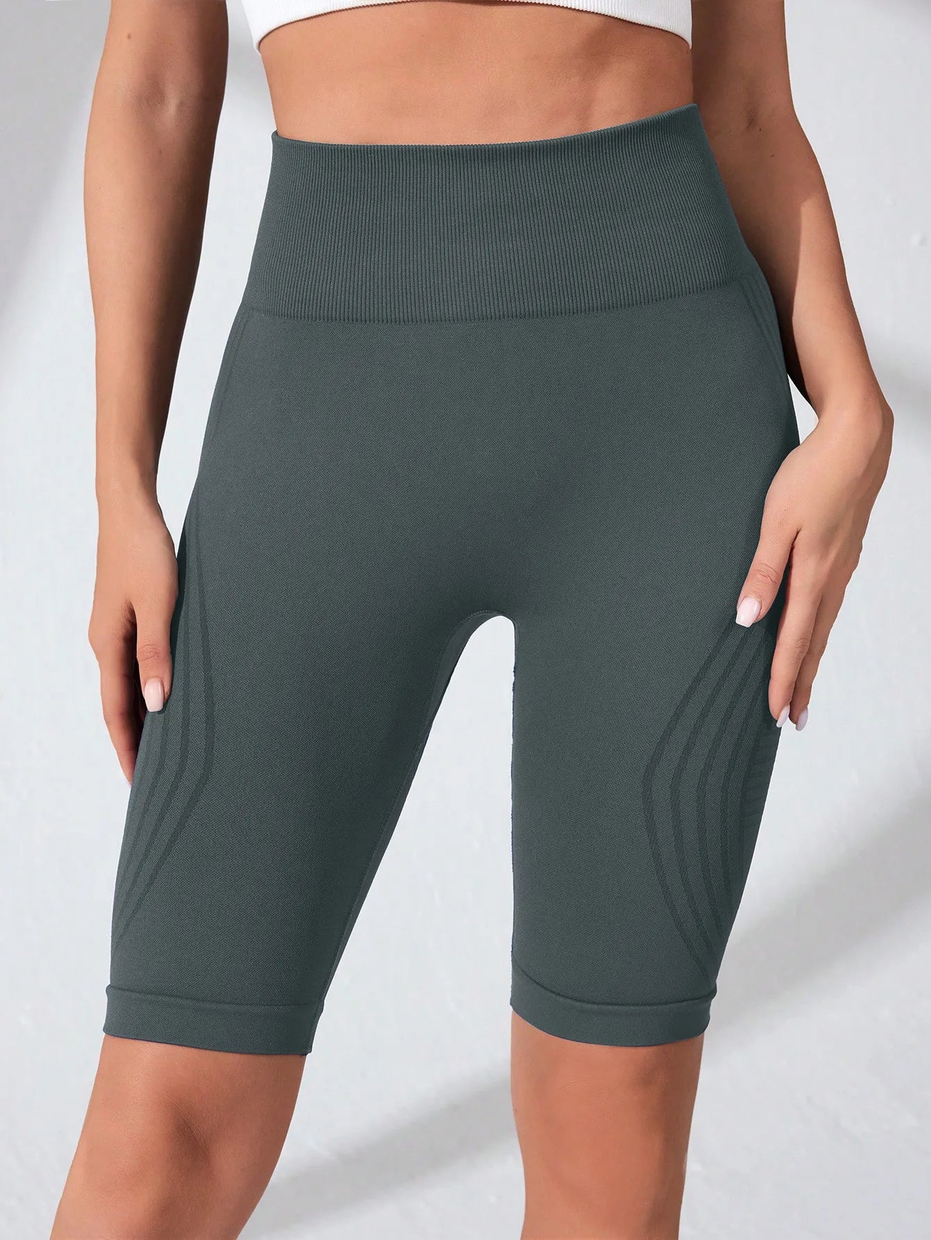 Short de Yoga taille haute sans couture pour femmes, tricoté, Slim, pour entraînement, course à pied, Leggings esthétiques linéaires, extensible, levage des hanches