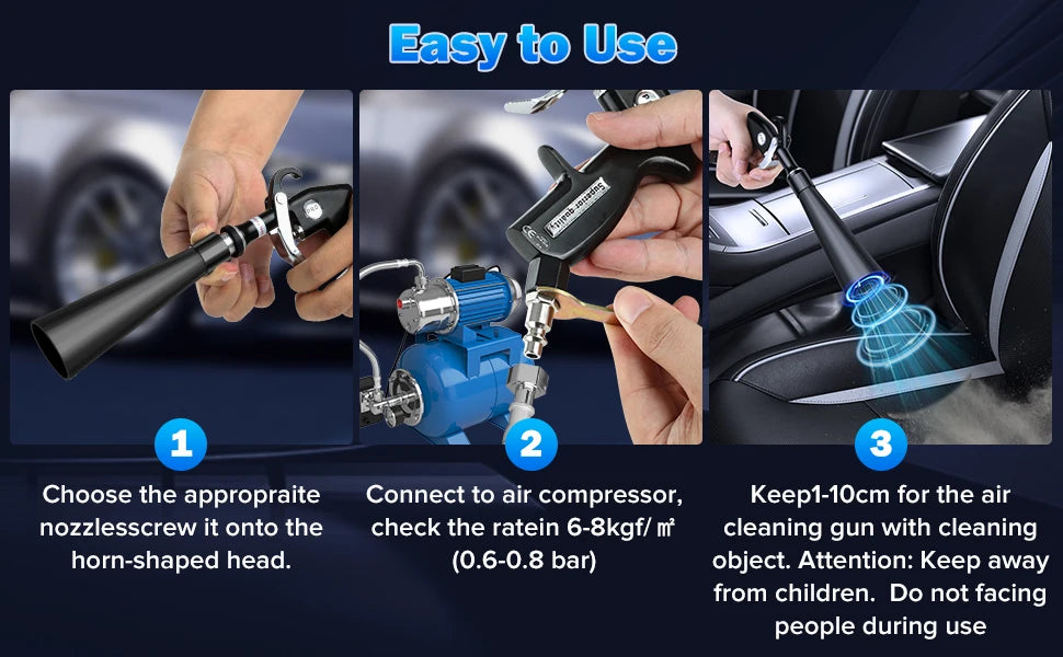 Pistolet de nettoyage de voiture haute pression, pistolet à air comprimé pour le detailing automobile, lavage à sec, outils professionnels de nettoyage intérieur de voiture