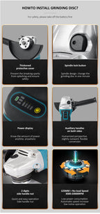 Makita – meuleuse d'angle électrique sans fil, 125mm, 20000 tr/min, Rechargeable, 4 vitesses, rectifieuse, Machine de découpe pour batterie 18V