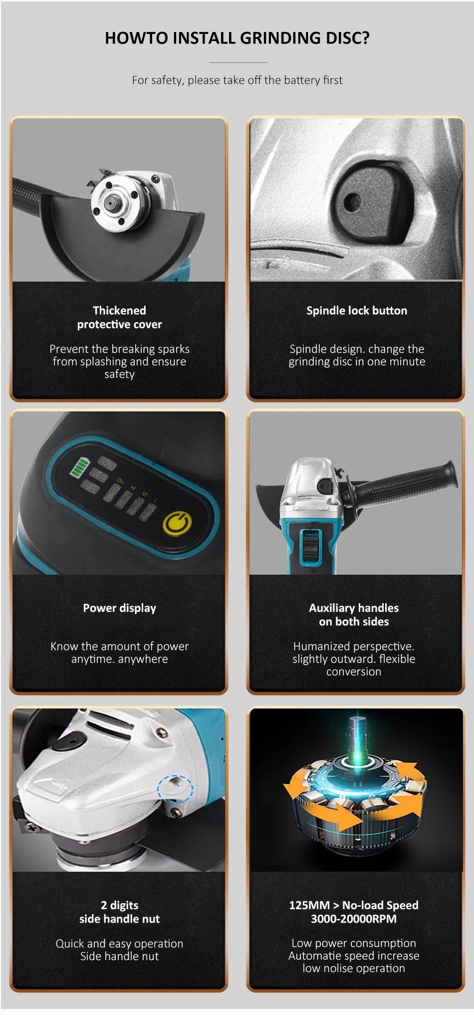 Makita – meuleuse d'angle électrique sans fil, 125mm, 20000 tr/min, Rechargeable, 4 vitesses, rectifieuse, Machine de découpe pour batterie 18V