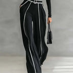 Salopette en Patchwork imprimé rayé pour femme, élégante, col haut, haut Slim, pull et pantalon à jambes larges, costume d'hiver, automne