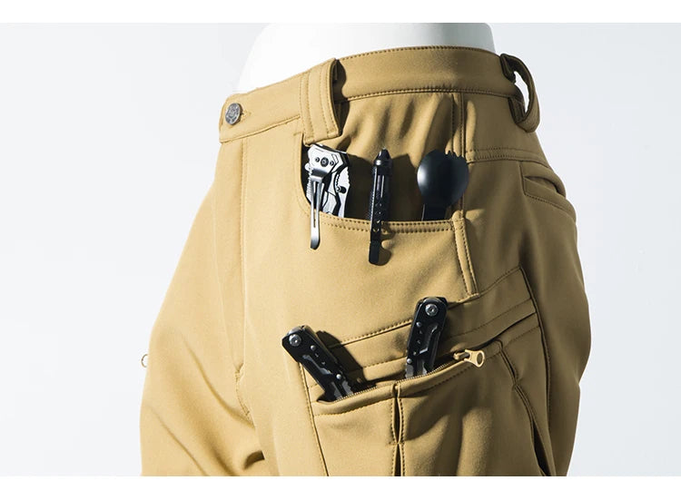 Pantalon cargo imperméable pour homme, doublé en polaire Sharkskin, idéal pour l'escalade, le ski, la randonnée, la pêche, avec de grandes poches