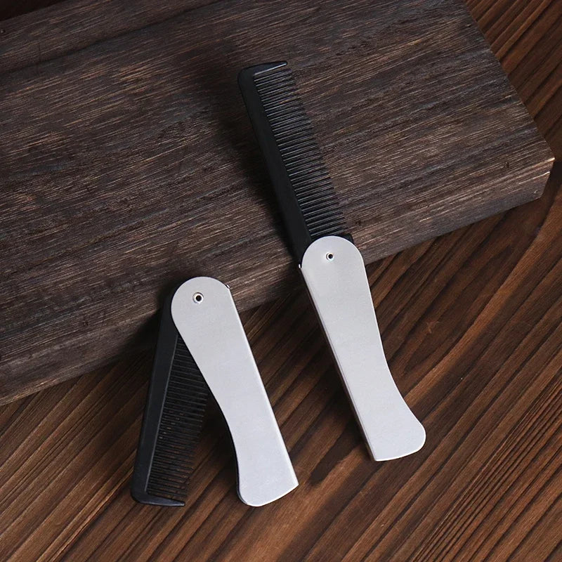 Peigne de poche pliable antistatique en acier pour hommes, tête d'huile, peigne à barbe Portable, outil de coiffure pliable, spécial pour perruques de vrais cheveux, 1 pièce