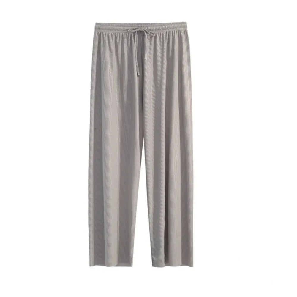 Pantalon large décontracté pour femme, longueur cheville, taille élastique, en soie glacée, couleur unie, printemps-été