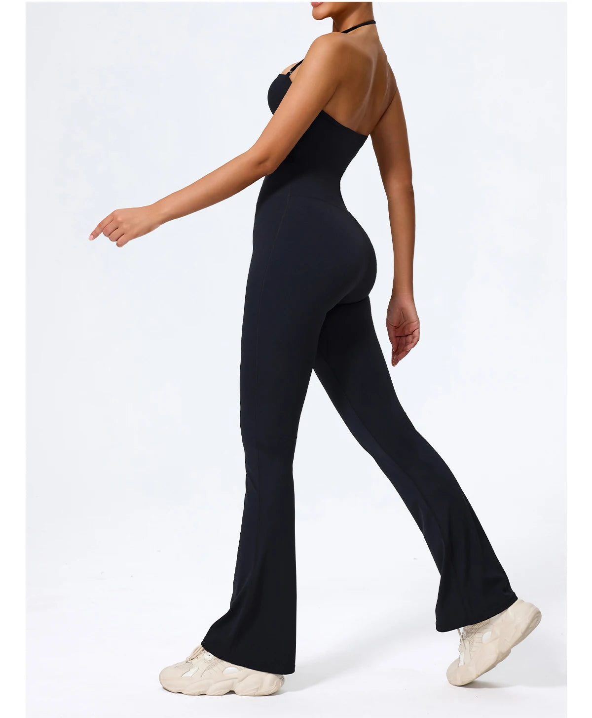 Nouvelle combinaison de yoga sans manches pour femme, salopette évasée de sport à dos nu pour la gym, tenue de sport pour femme