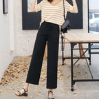 Pantalon large décontracté pour femme, longueur cheville, taille élastique, en soie glacée, couleur unie, printemps-été