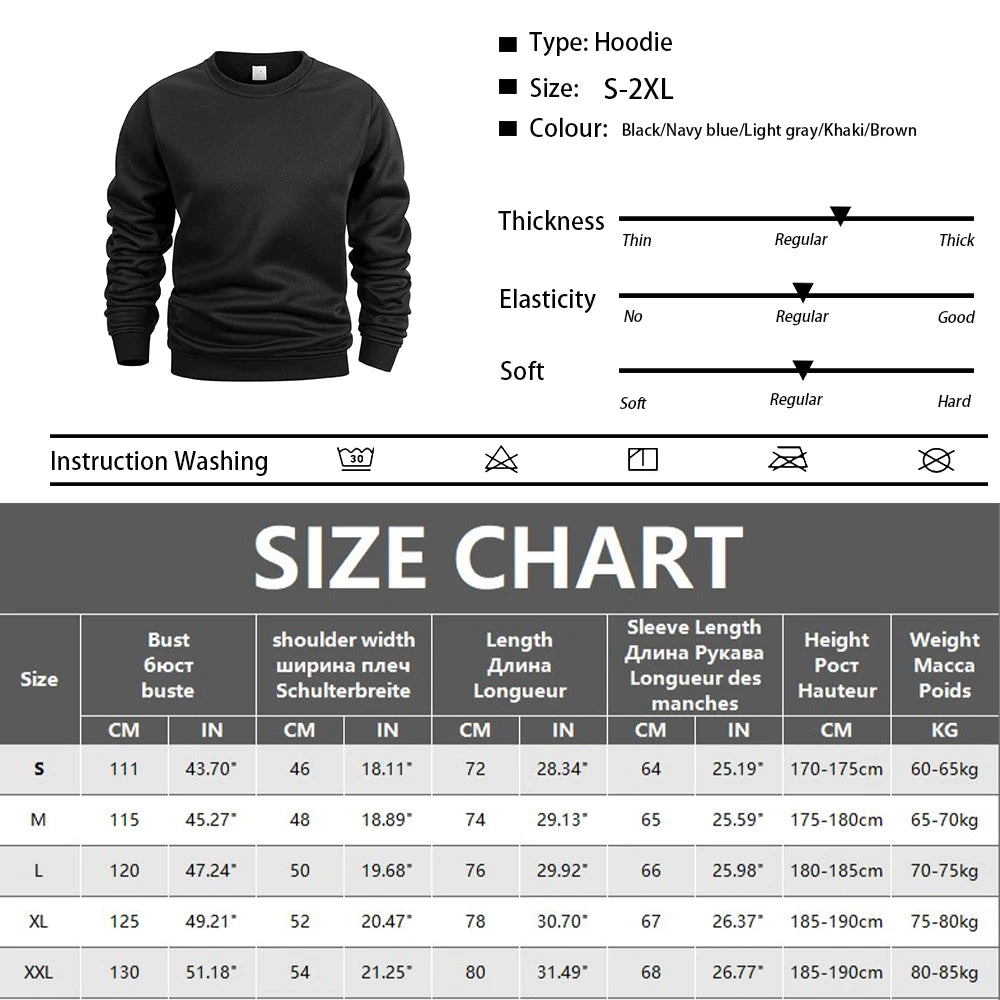 Sweat-shirt à col rond pour hommes, couleur unie, printemps, extérieur, décontracté, quotidien, manches longues, pull à capuche, vêtements de sport pour hommes
