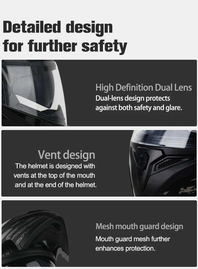 DOT Uchoose casques approuvés Crash moto équipement de protection hommes femmes casque rabattable moto visière Double soleil