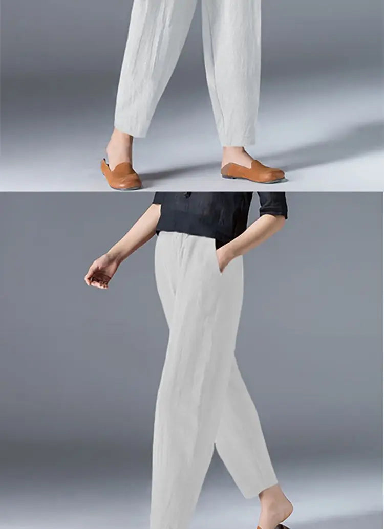Pantalon à jambes larges en coton pour femme, ample, surdimensionné, couleur unie, sarouel, décontracté, taille élastique, longueur cheville, vêtements pour femmes, été