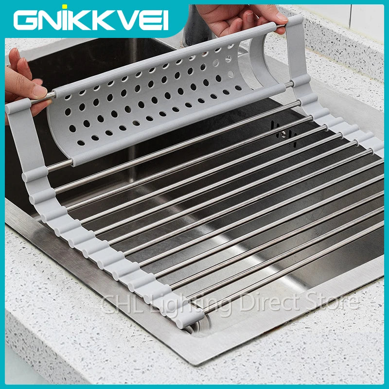 Égouttoir à vaisselle enroulable pour évier, égouttoir à vaisselle en acier inoxydable 304, organisateur de rangement pour assiettes, accessoires de cuisine