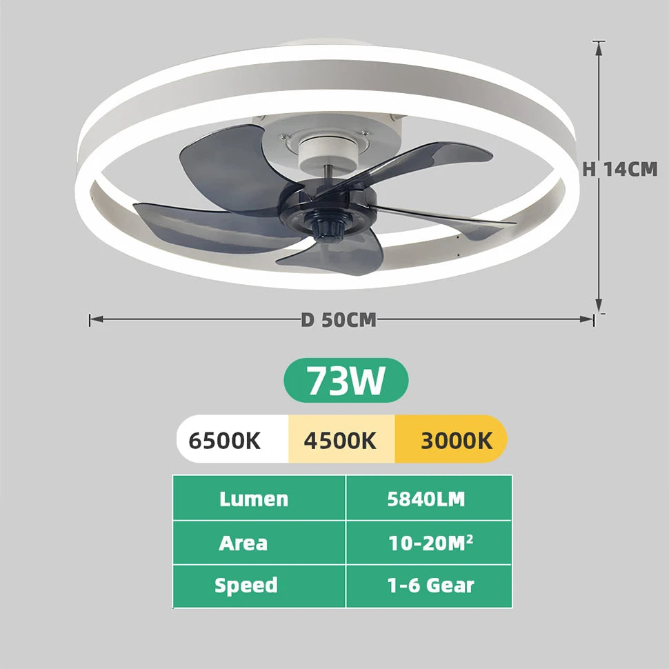 Ventilateur de plafond LED silencieux avec télécommande, ventilateur de plafond moderne, éclairage à intensité variable, chambre à coucher, bureau, salle à manger