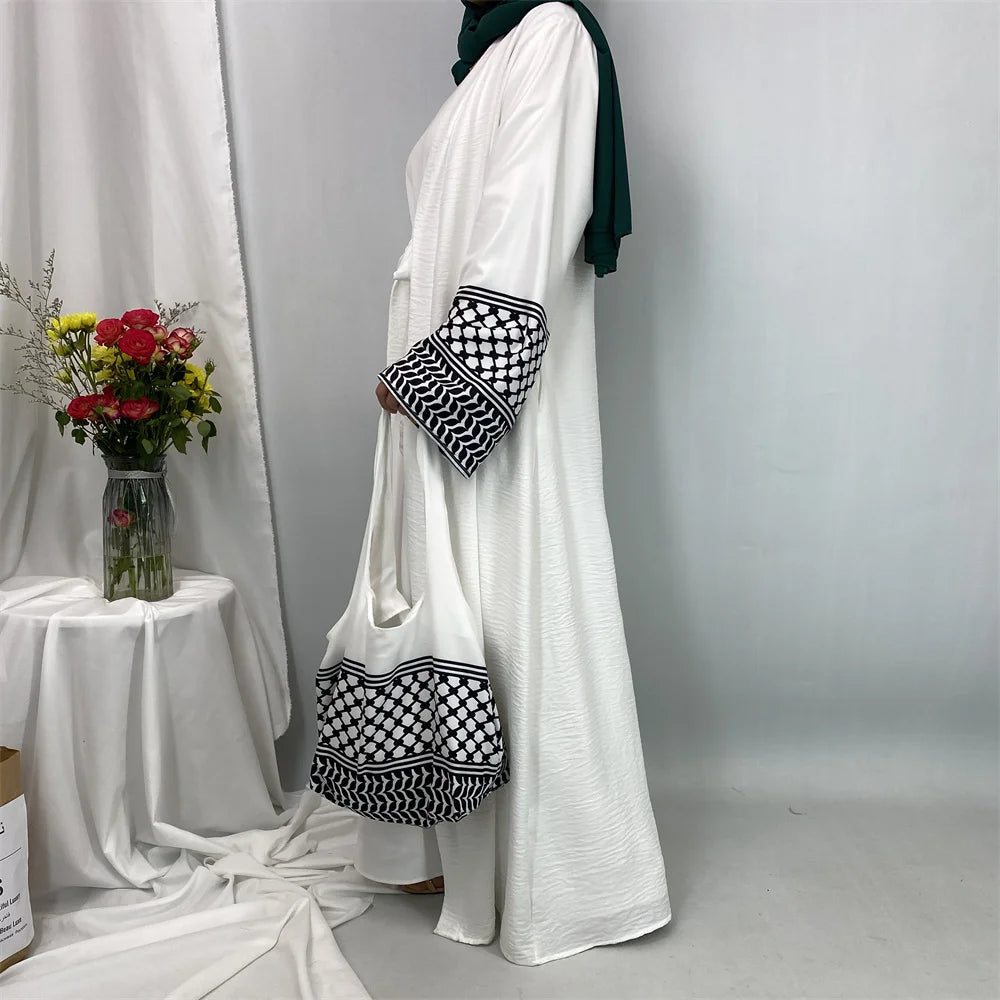 Dubaï élégant caftan Robe modeste Abayas musulman ouvert Abaya et sac femmes Islam Caftan Marocain Robe Arabe Femme Musulmane