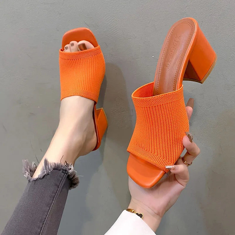 Sandales de Luxe Décontractées et Souples à Talons Hauts pour Femme, Mules Noires, Pantoufles d'Été, Chaussures d'Extérieur, Parka Ouverte, Taille 42