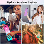 Bouteille d'eau de sport 1L avec paille, marqueur de temps, dégradé de couleur, bouteille de motivation, étanche, tasse d'eau potable pour étudiant en plein air
