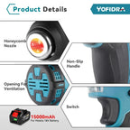 Yofidra 2000W pistolet thermique électrique pistolet à Air chaud portatif sans fil avec 3 buses sèche-cheveux industriel à domicile pour broche de batterie Makita