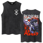 Anime Berserk Guts lavé Harajuku débardeurs rétro Manga Gatsu Griffith Zodd t-shirts sans manches unisexe coton surdimensionné T-Shirt