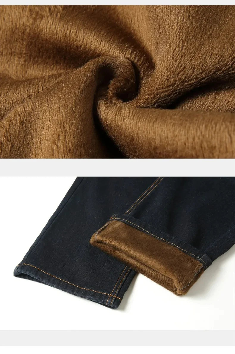 Jeans doublés en polaire réfléchissants pour hommes - Doublure épaisse et chaude, denim durable et bordure réfléchissante, sûrs pour les trajets nocturnes en hiver et décontractés