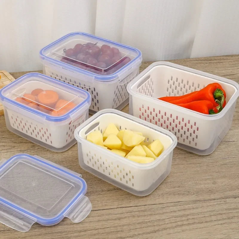 Grand panier de vidange de légumes, boîte spéciale de conservation des fruits, pour ustensiles indispensables, de qualité alimentaire, de cuisine, conteneur de stockage à double couche