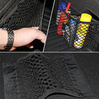 Filet de rangement pour coffre arrière de voiture, filet en maille pour siège, corde élastique, autocollant magique, sac de rangement universel, organisateur de poche pour voiture