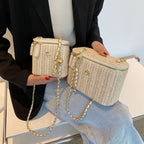 Mini sac à bandoulière seau en paille pour femmes, sacs à main et bourses de marque tissés avec chaîne à la mode, sacs à bandoulière simples, été 2026