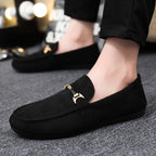 Mocassins en daim bleu pour hommes, chaussures de conduite plates respirantes, mocassins souples à enfiler, chaussures décontractées en cuir faites à la main, printemps et été