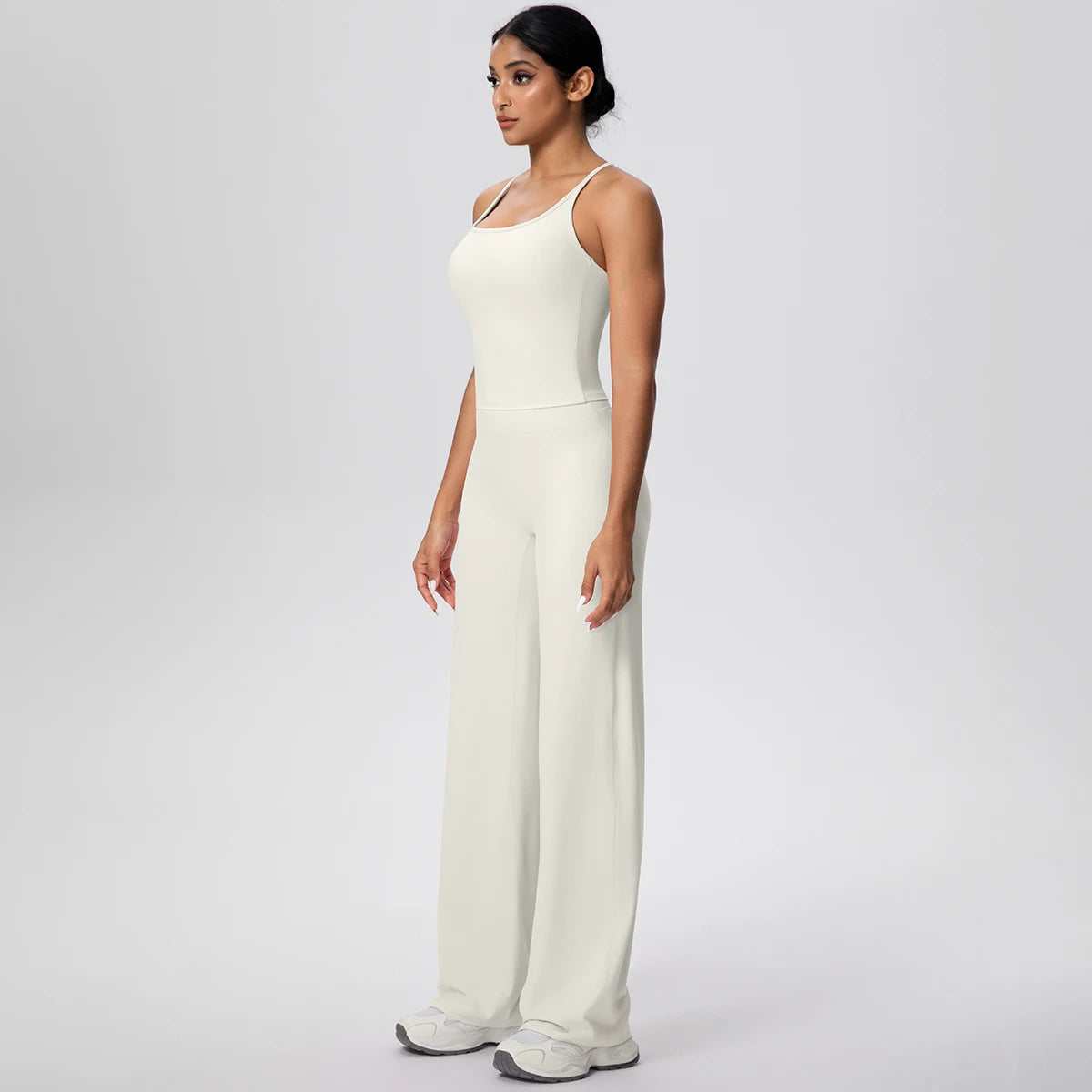 2 pièces/ensemble sport Fitness vêtements Yoga ensemble femme dos nu absorbant les chocs course en forme de I gilet mince jambe large pantalon Yoga ensemble