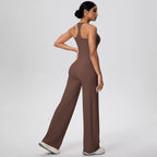 2 pièces/ensemble sport Fitness vêtements Yoga ensemble femme dos nu absorbant les chocs course en forme de I gilet mince jambe large pantalon Yoga ensemble