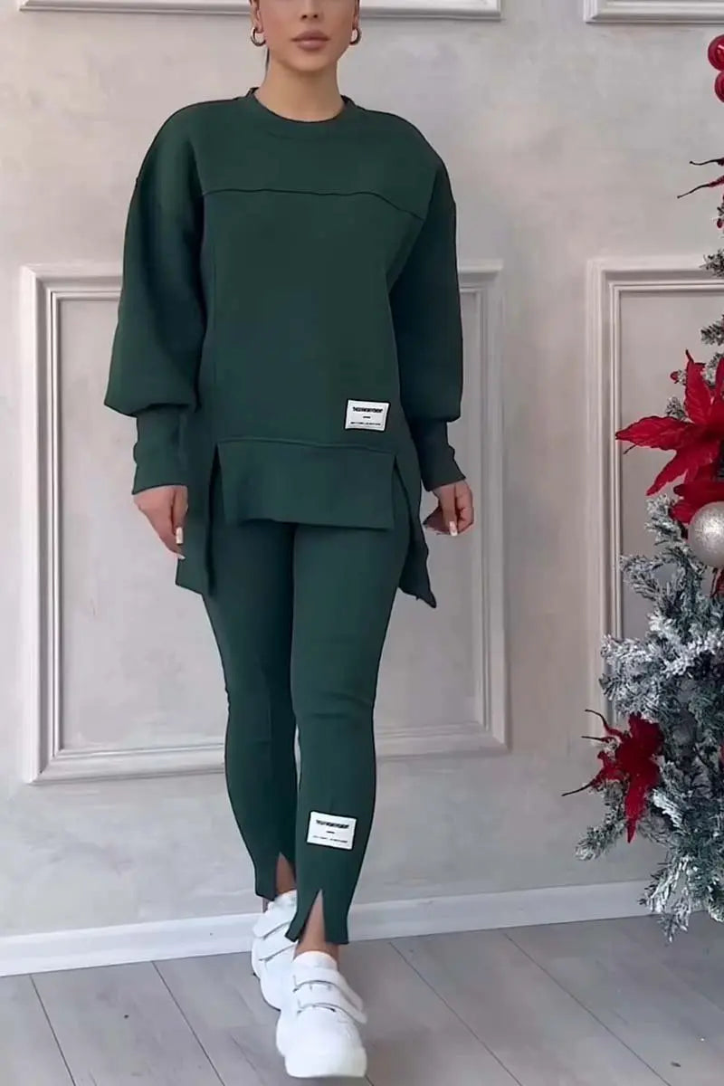 2 pièces femmes Sport costume sweat à capuche hiver ample haut irrégulier + Leggings pantalon décontracté survêtement tenue Sport deux pièces ensemble