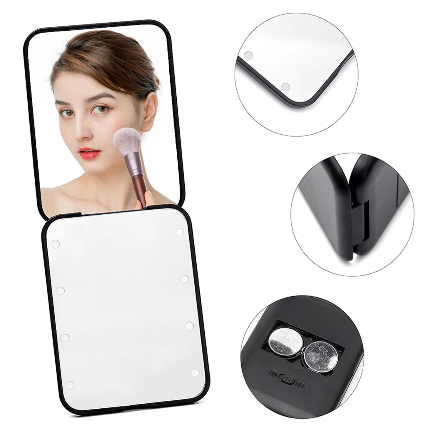 Mini miroir de maquillage LED miroirs de vanité portables avec lumière 1X 2X miroir de poche grossissant miroirs de vanité cosmétiques pliables