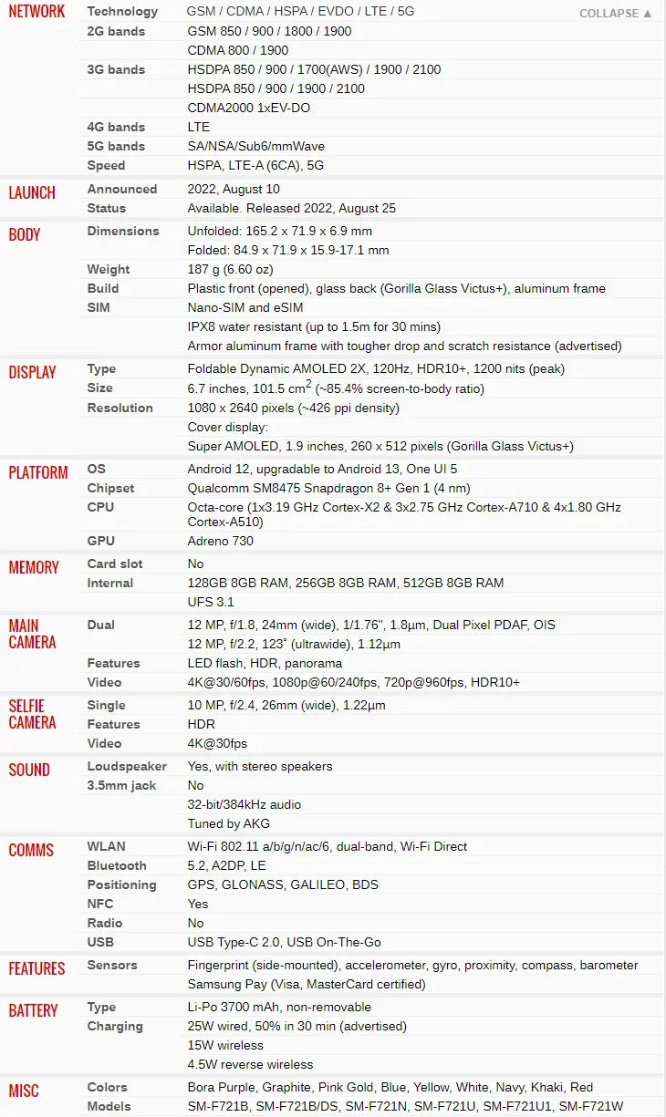 Samsung Galaxy Z Flip 4 Z Flip4 5G F721B F721U1 F721N 6.7 "8GB 128/256/512GB NFC Snapdragon Original pliable 99% nouveau téléphone portable