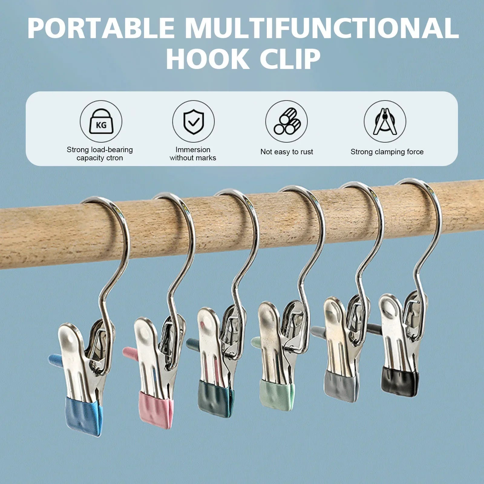Pinces à linge en acier inoxydable, 5 à 30 pièces, pinces à linge, crochet Portable, pince à vêtements suspendue, organisateur de vêtements de garde-robe