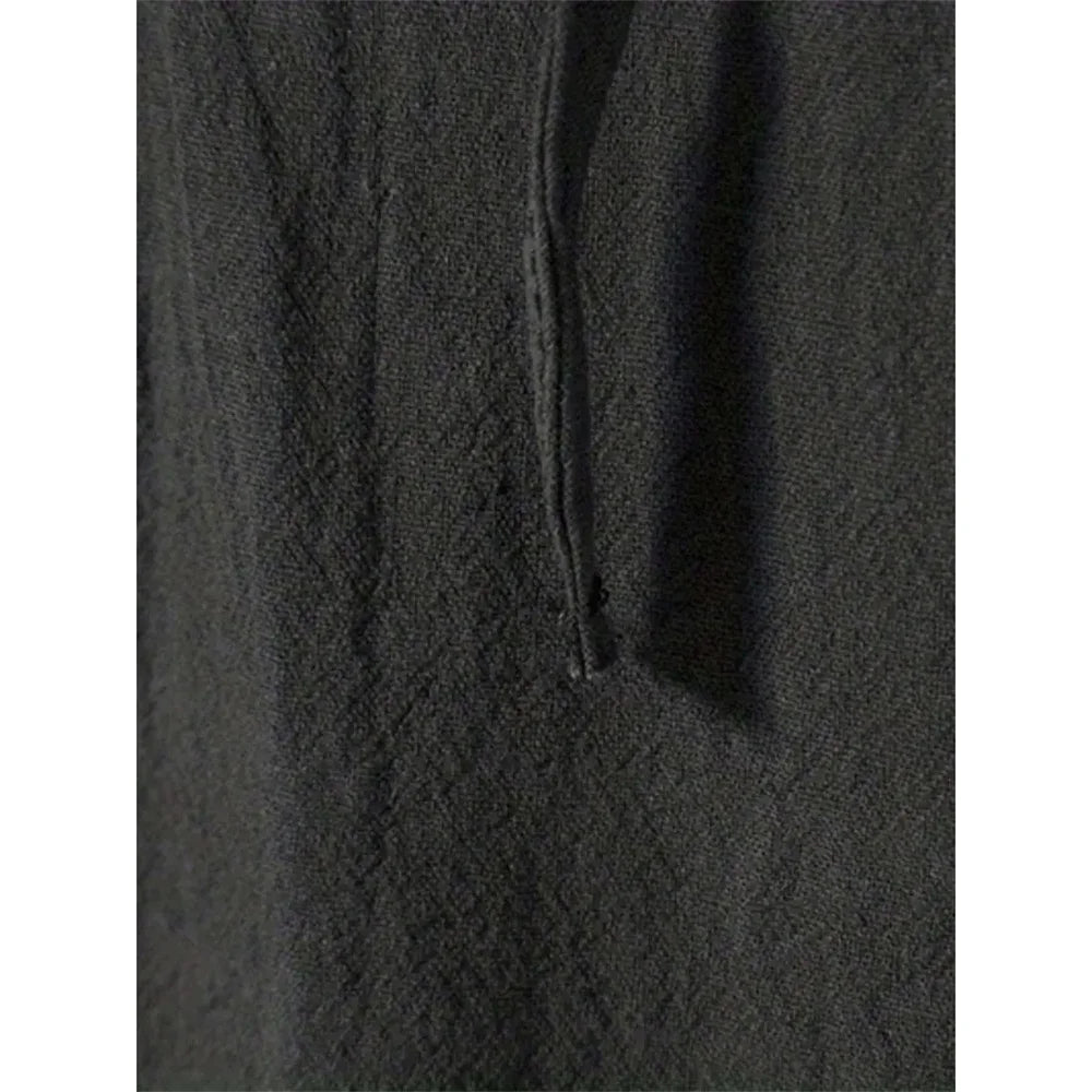 Chemise rétro à manches courtes pour hommes, en coton et lin, légère, respirante, couleur unie, hauts à la mode, col en v Pirate, chemises élégantes pour hommes