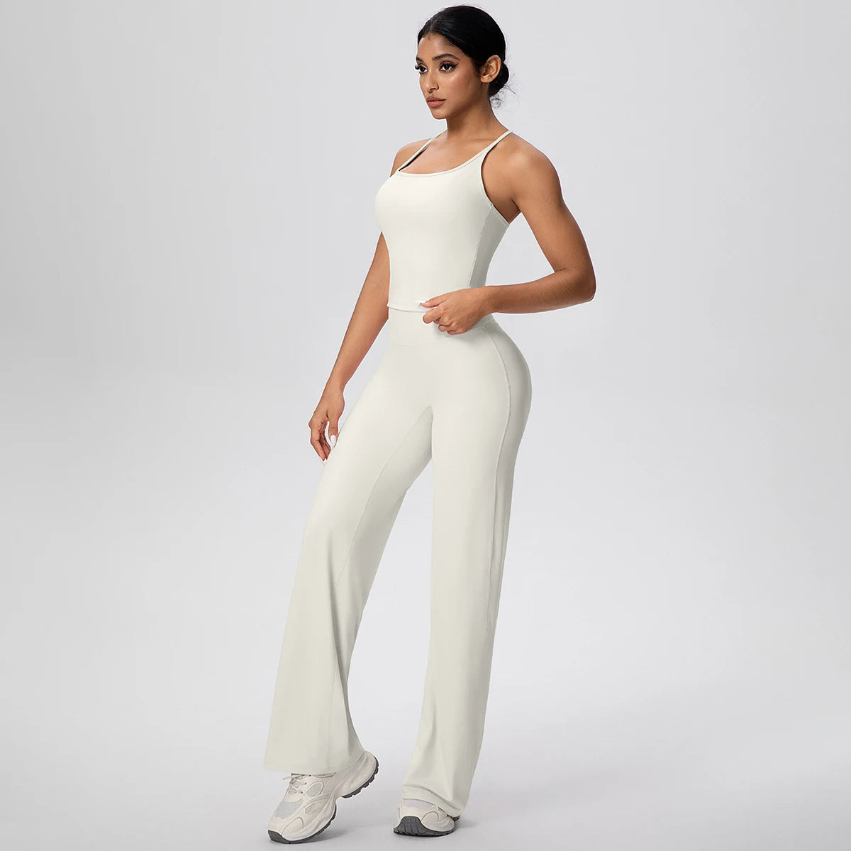 Ensemble de sport et Yoga pour femmes, 2 pièces, couleur unie, Slim, décontracté, gilet en forme de I avec coussinet de poitrine, séchage rapide, taille haute, pleine longueur