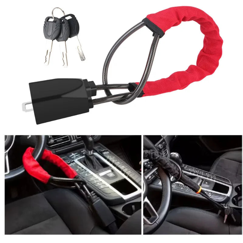Verrouillage du volant de voiture, câble en acier antivol, dispositif de sécurité universel adapté aux véhicules, prévention du vol, corde de sécurité Durable