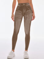 Femmes dos en V Jean Leggings pantalons de Yoga de gymnastique décontracté élastique exercice d'entraînement Fitness course collants de Fitness