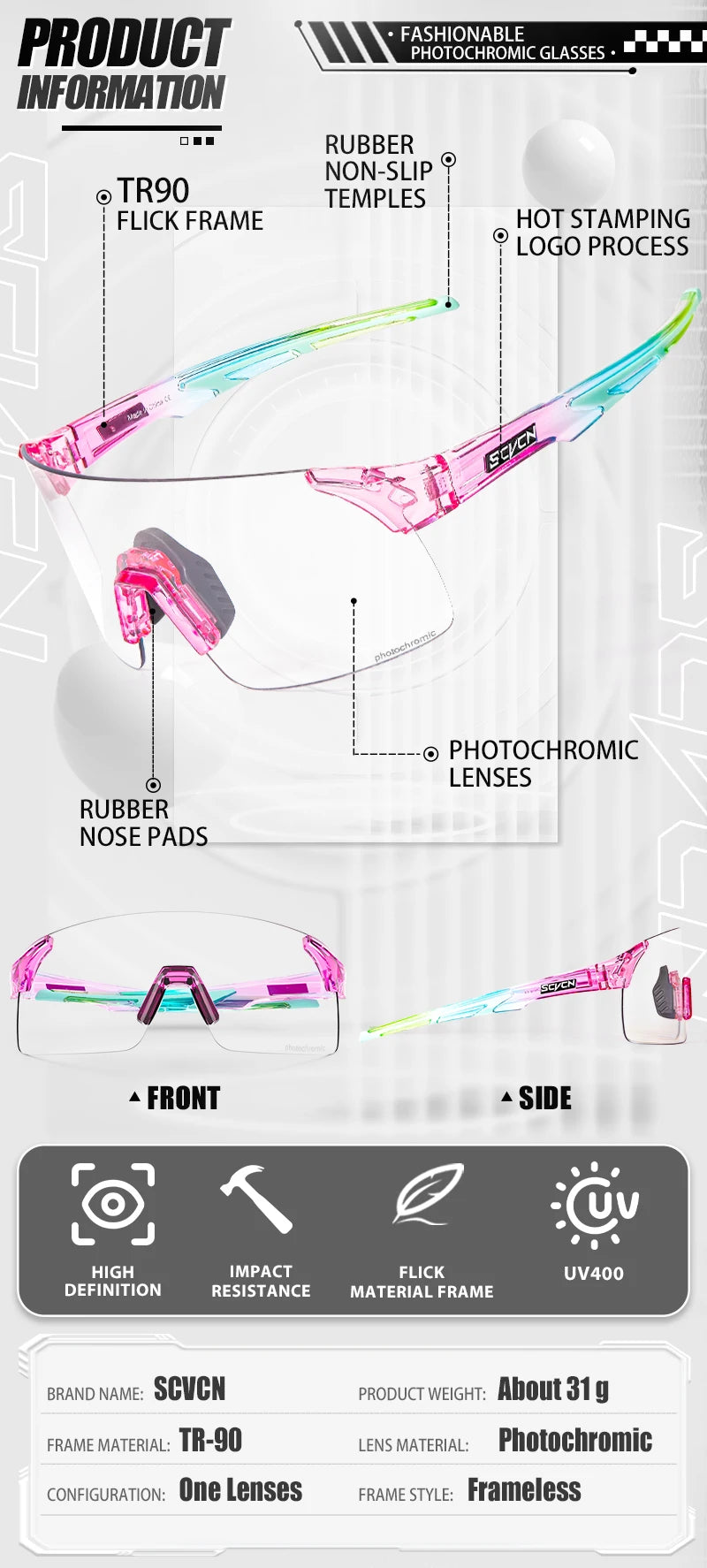 SCVCN extérieur Anti-buée photochromique lunettes de soleil hommes route Anti-buée cyclisme lunettes vélo femmes vélo vtt UV400 lunettes de sport