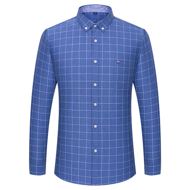 Chemise Oxford à manches longues pour hommes, grande taille 7xl, 100% coton, coupe cintrée, formelle, unie, à carreaux, vêtements de bureau élégants, nouvelle collection