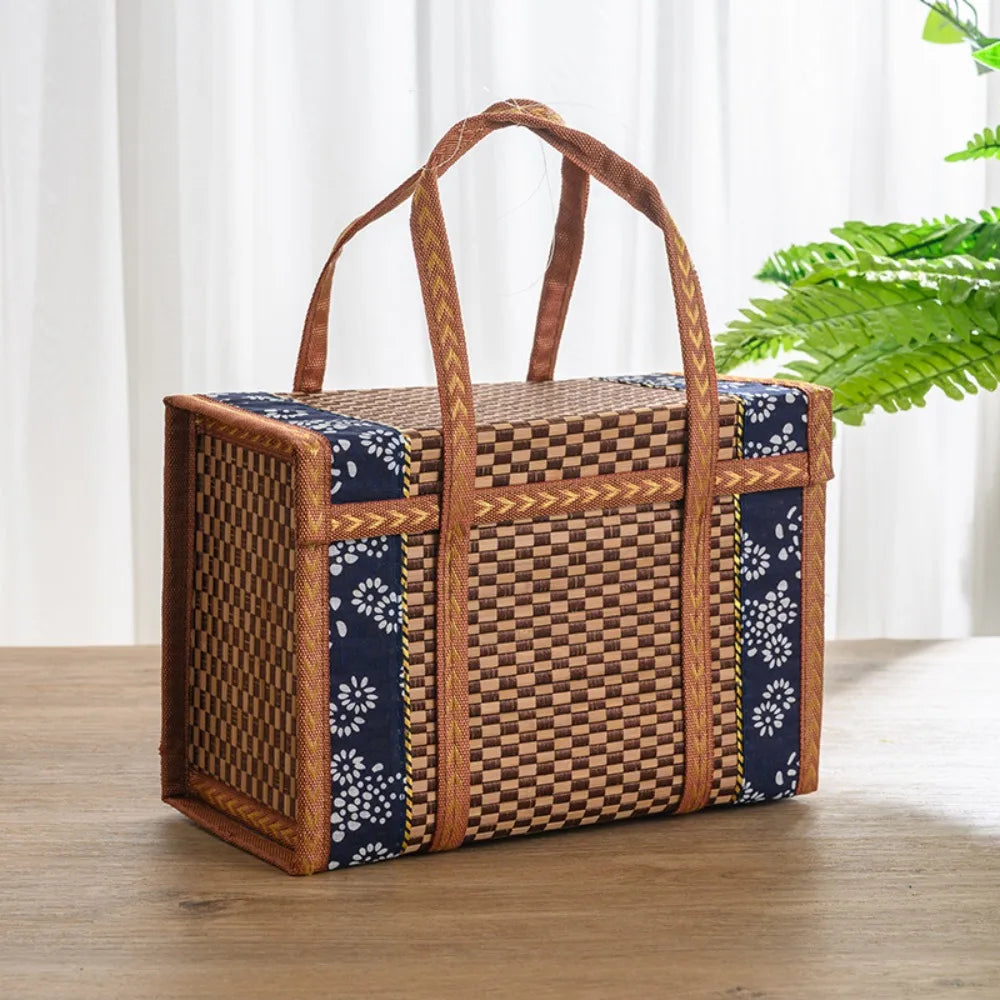 Boîte de rangement portable en bambou tissé à la main, panier de pique-nique pliant, produits pastoraux, camping