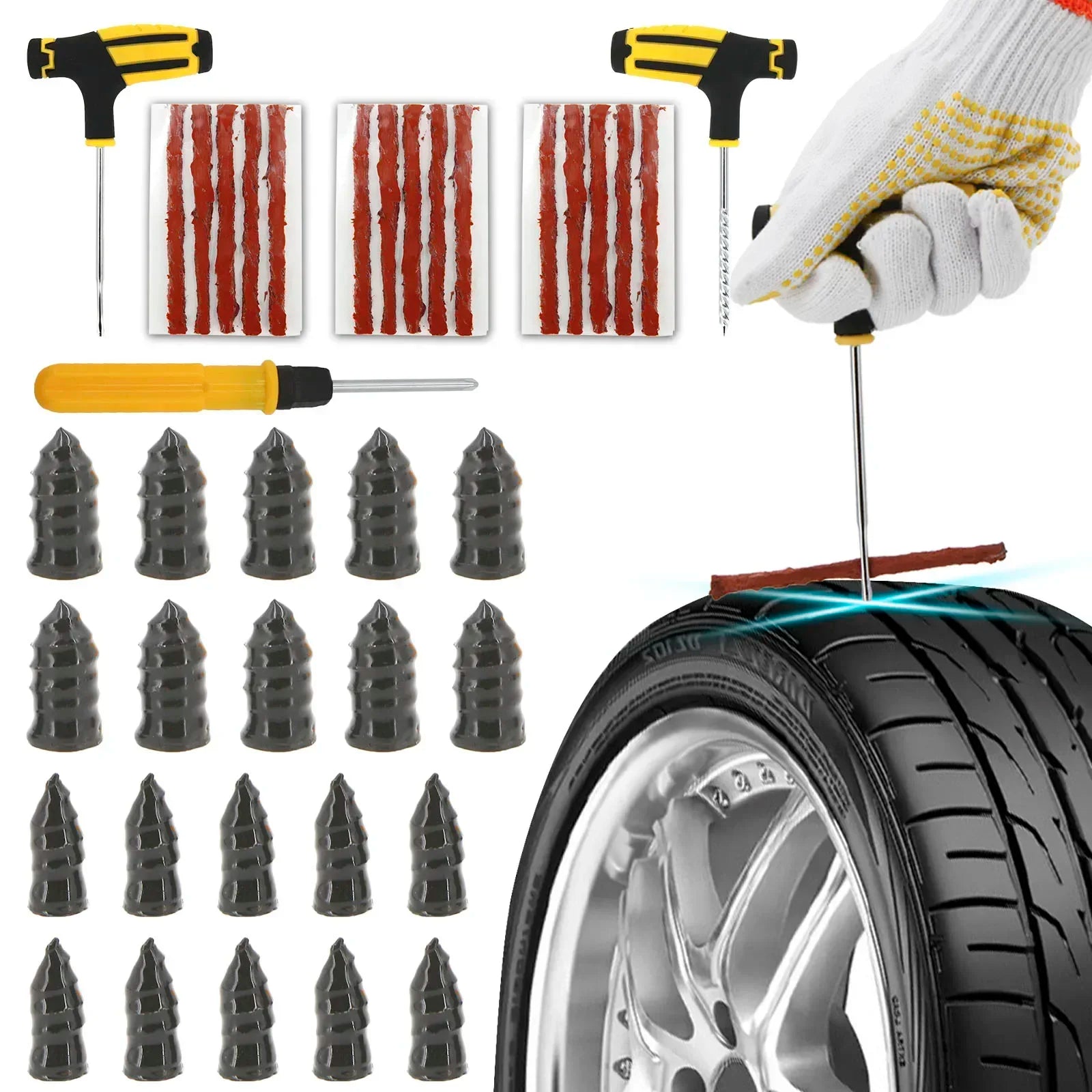 Clous de Réparation Pneus Tubeless – Kit 21 pcs Bouchons Caoutchouc Anti-Crevaison