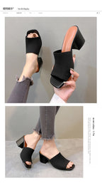 Sandales de Luxe Décontractées et Souples à Talons Hauts pour Femme, Mules Noires, Pantoufles d'Été, Chaussures d'Extérieur, Parka Ouverte, Taille 42