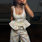 Ensemble pantalon long imprimé floral pour femme – Gilet élégant sans manches et dos nu avec pantalon large – Tenue chic pour les vacances d'été