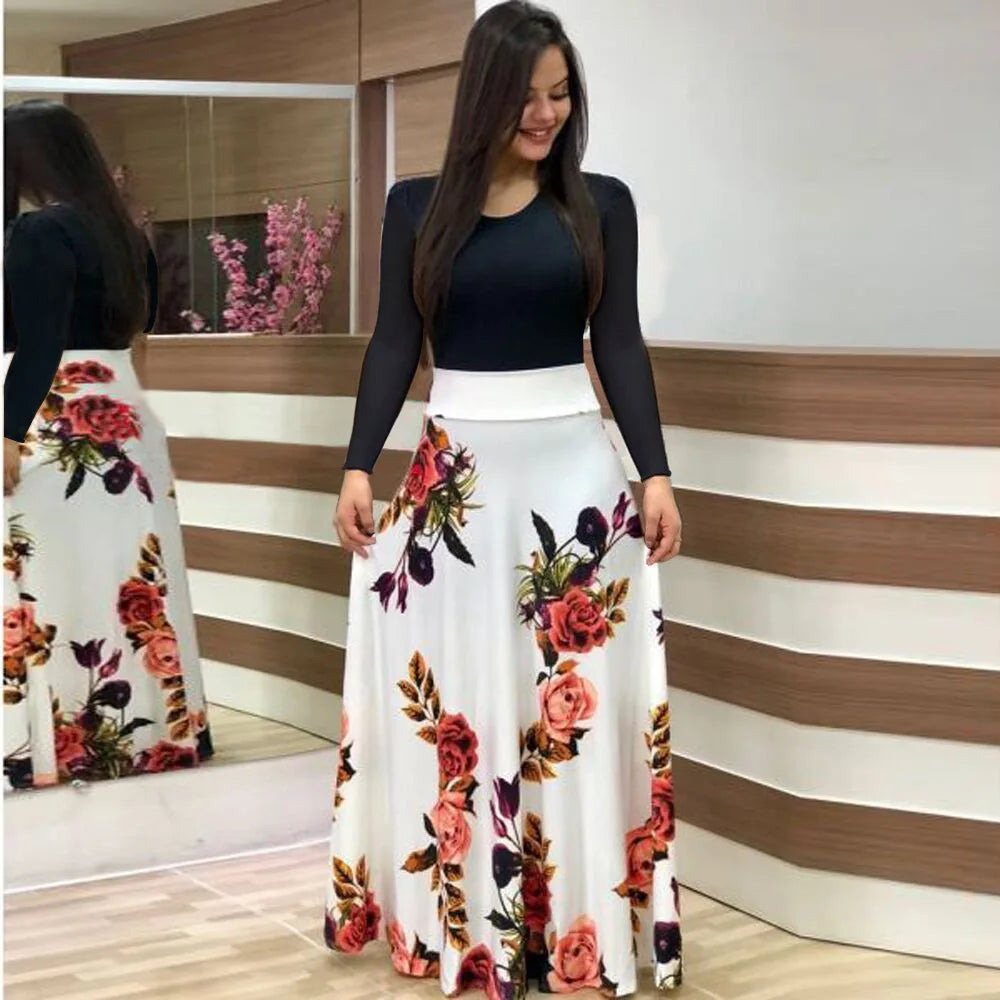 Robe à manches courtes pour femmes, style européen et américain, imprimé floral, couleur assortie, grande jupe trapèze, 2024