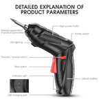 Tournevis électrique sans fil 47 en 1, ensemble 90 °   Lampe LED portable rechargeable et rotative pour la maison, le bureau et les réparations DIY