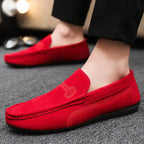 Mocassins en daim bleu pour hommes, chaussures de conduite plates respirantes, mocassins souples à enfiler, chaussures décontractées en cuir faites à la main, printemps et été