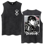 Anime Berserk Guts lavé Harajuku débardeurs rétro Manga Gatsu Griffith Zodd t-shirts sans manches unisexe coton surdimensionné T-Shirt