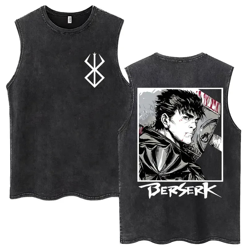 Anime Berserk Guts lavé Harajuku débardeurs rétro Manga Gatsu Griffith Zodd t-shirts sans manches unisexe coton surdimensionné T-Shirt